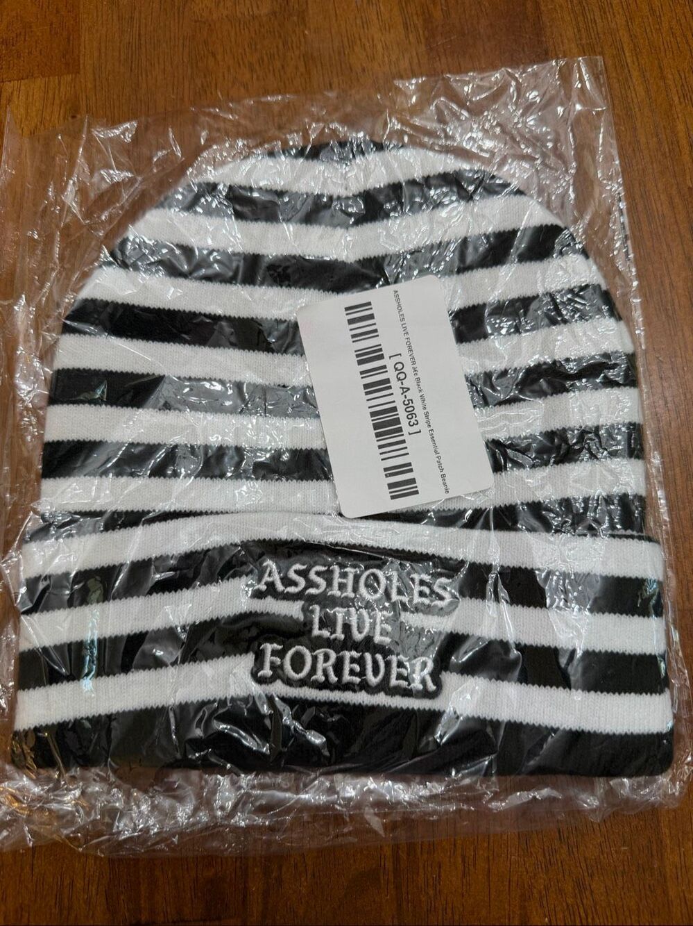 “Axxholes Live Forever” Black & White Striped Beanie – New in Package(9152)